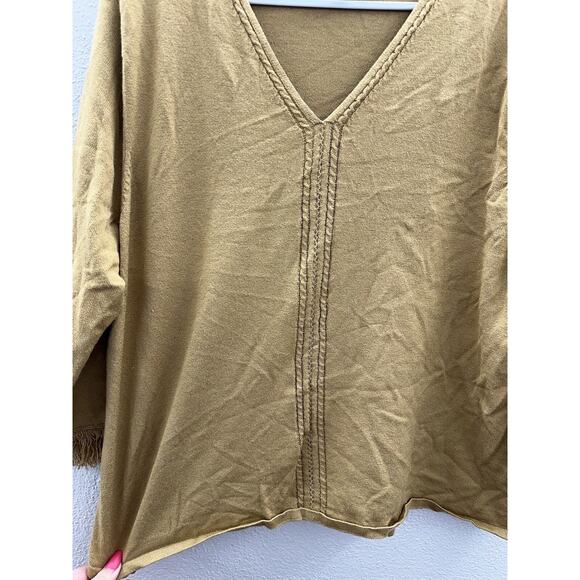 Norton Mcnaughton Womens Sweater Plus Size 1X Brown 3/4 Sleeve Fringe - Picture 4 of 12